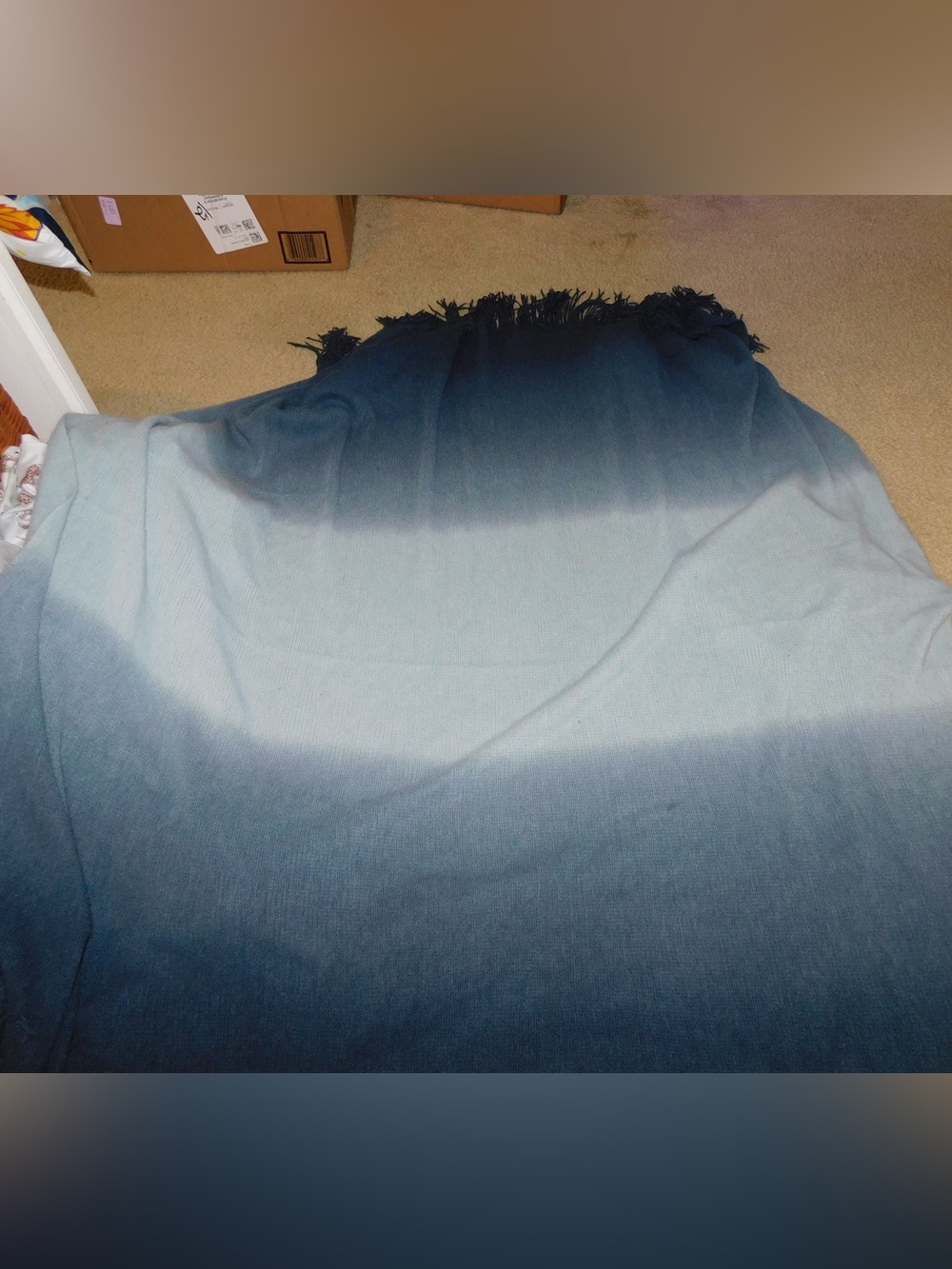 Ombre Blue Fringe Throw Blanket